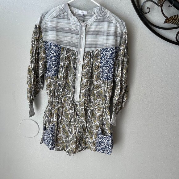 Lucca Womens Paisley  Floral Print Romper Button‎ Front And Long Sleeves - Picture 6 of 11